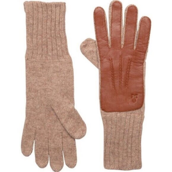 Frye Leather Patch Knit Gloves L/XL NWOT - Picture 1 of 4